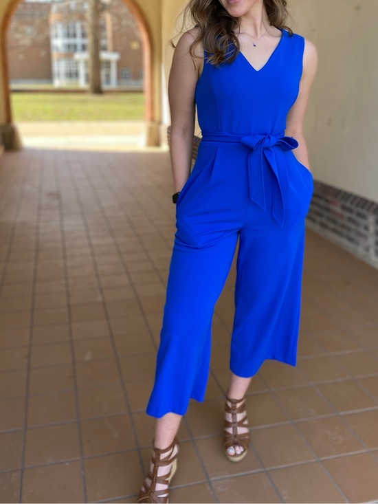 Calvin Klein Pants - Calvin Klein Vibrant Blue Sleeveless V-Neck Belted Jumpsuit